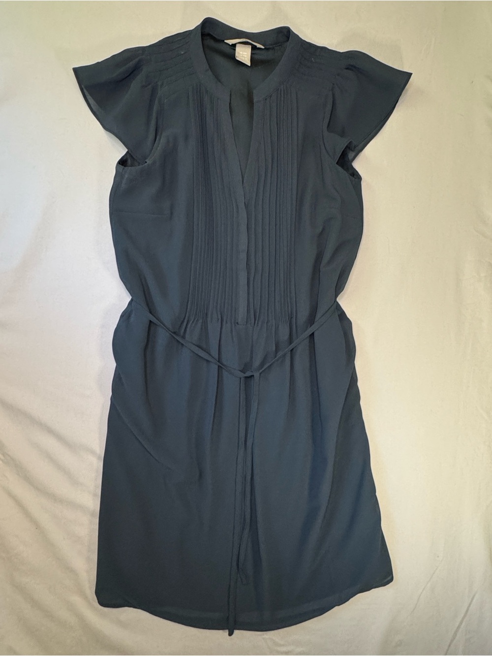 H&M Women’s Navy Pintuck Tie-Waist Dress